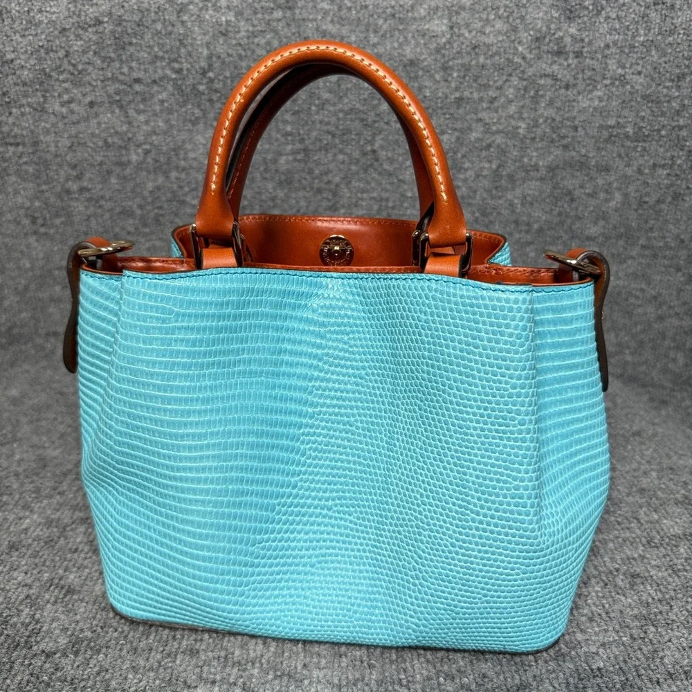 Dooney & Bourke Mini Satchel Bag Sky Blue Embossed Lizard Leather Mini Barlow